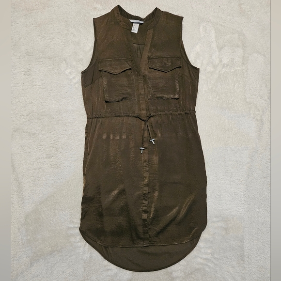 NEW H&M Green Khaki Dress Size 4 Utility Lightweight Silk Summer Casual - Picture 3 of 14